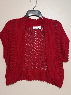 CATO Red Open-Knit Short Sleeve Cardigan